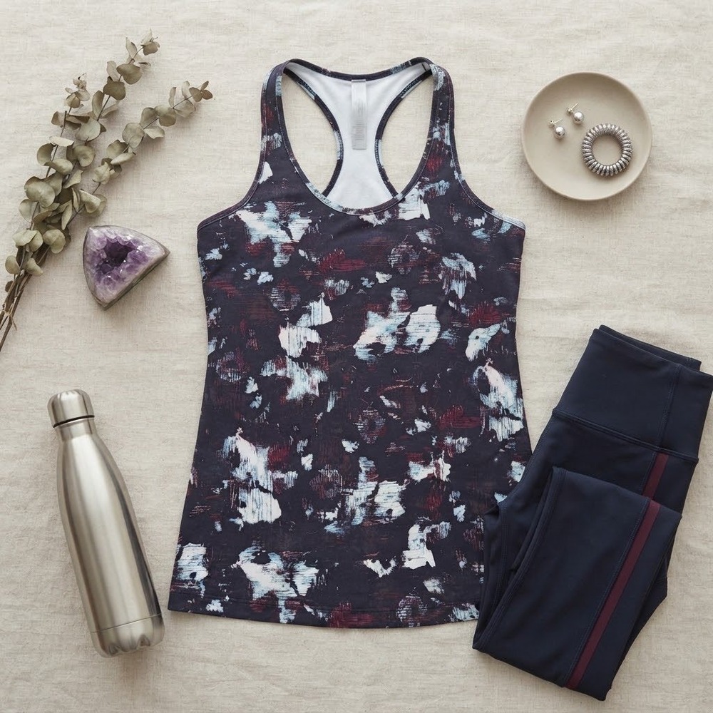 Lululemon Cool Racerback Tank Top Abstract Brushstroke Navy Burgundy Print